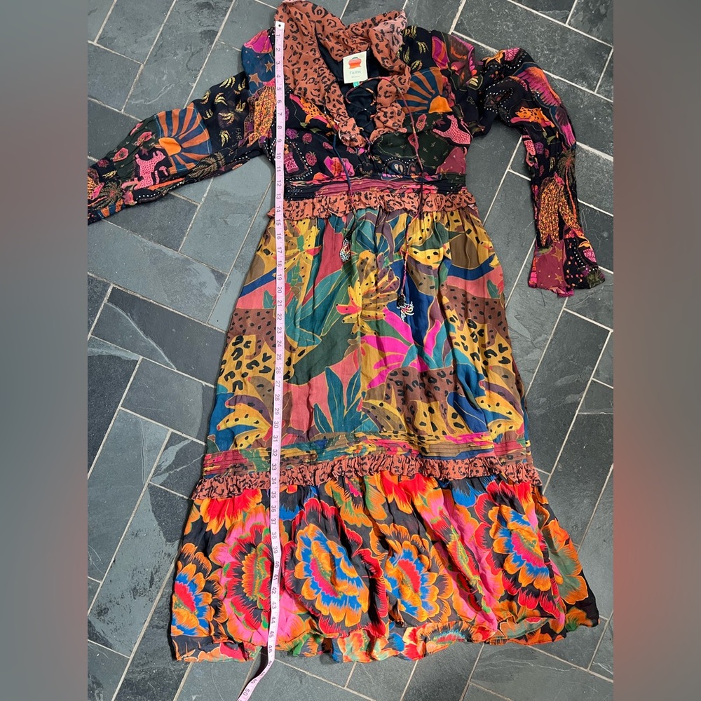 FARM RIO MIXED LEOPARDS JUNGLE LACE UP ROMANTIC MIDI DRESS - Picture 8 of 8